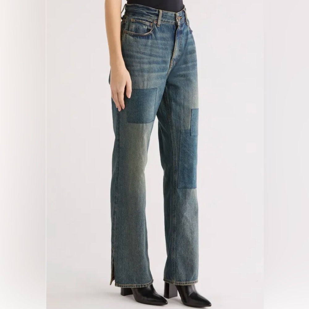 Good American Patchwork Straight-Leg Jeans - Blue Denim